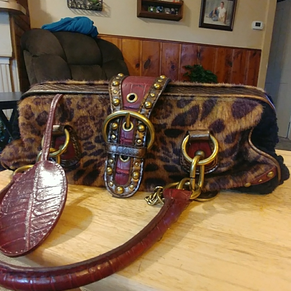 Vintage Nine West purse leopard, wine & black